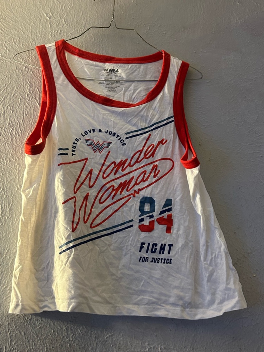 Wonder Woman Graphic Tank Top - White with Red & Blue Accents